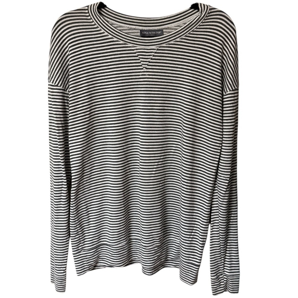 A Pea In The Pod Black and White Striped Long Sleeve Maternity Top Large